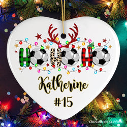 Personalized Soccer Buffalo Plaid and Leopard Christmas Ornament, Ho Ho Ho Football Gift