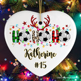 Personalized Soccer Buffalo Plaid and Leopard Christmas Ornament, Ho Ho Ho Football Gift