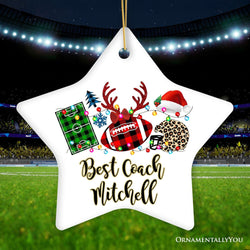 Personalized Football Buffalo Plaid Leopard Merry Christmas Ornament, Team and Coaches Gift
