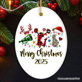 Personalized Cheer Buffalo Plaid Leopard Merry Christmas Ornament, Cheer Team or Coach Gift