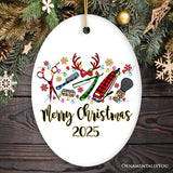 Personalized Barber Buffalo Plaid Leopard Merry Christmas Ornament, Barbershop Gift