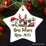 Personalized Sewing Buffalo Plaid Leopard Merry Christmas Ornament, Clothing Stylist Gift