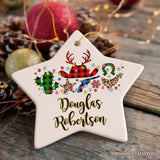 Personalized Buffalo Plaid Gunslinger Western Cowboy Style Christmas Ornament