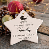 Fully Detailed Baby’s First Christmas Personalized Ornament with Weight and Birth Year