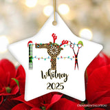 Personalized Hairdresser Buffalo Plaid Leopard Merry Christmas Ornament, Stylist Gift
