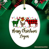 Personalized Farm Animal Buffalo Plaid Leopard Merry Christmas Ornament, Farmhouse Gift