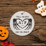 Gothic Skeleton Wedding Personalized Ornament, Til Death Do Us Part Monogram Keepsake