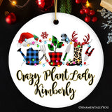 Personalized Plant Lover Gift Buffalo Plaid Leopard Merry Christmas Ornament, Botanical Gift