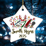 Personalized Barber Buffalo Plaid Leopard Merry Christmas Ornament, Barbershop Gift