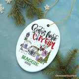 Fashion Santa's Favorite City Girl Personalized Christmas Ornament, Adventurous Urban Lifestyle Custom Gift