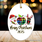 Personalized Autism Teacher Buffalo Plaid Leopard Merry Christmas Ornament, Thank You Gift