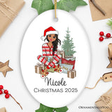 Personalized Girly Girl Christmas Ornament, Black, Blonde, Brown Brunette, and Red Hair