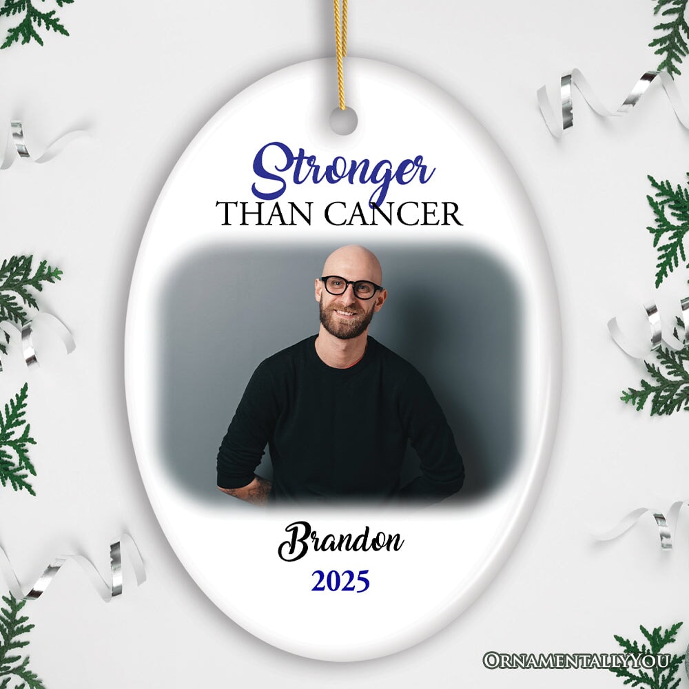 Men’s Cancer Awareness Photo Upload Ornament, Personalized Memory Gift
