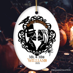Gothic First Halloween Married Custom Ornament, Skeleton Couple Wedding Personalized Gift