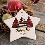 Firefighter Flag Tree Personalized Ornament, Red Line Appreciation Retirement Gift