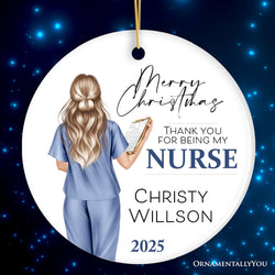 Nurse Appreciation Gift Personalized Ornament, Custom Retirement, Student or Nursing Practitioner Small Christmas Present