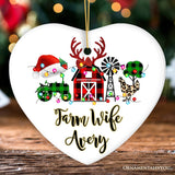 Personalized Farm Buffalo Plaid Leopard Merry Christmas Ornament, Farmhouse Gift