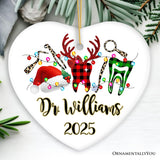 Personalized Dentist Buffalo Plaid Leopard Merry Christmas Ornament, Dental Gift