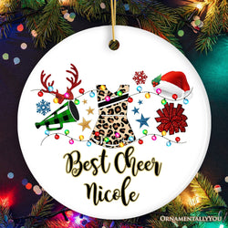Personalized Cheerleader Buffalo Plaid Leopard Merry Christmas Ornament, Cheer Mom Gift