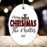 Christian Christmas Buffalo Plaid Personalized Ornament, Holiday Family Gift
