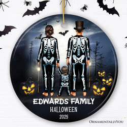 Spooky Family Customized Horror Theme Ornament, Halloween Tree Decoration, Skeleton Pajamas