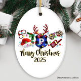 Personalized Merry Christmas Plaid Police Officer Christmas Ornament