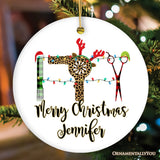 Personalized Hairdresser Buffalo Plaid Leopard Merry Christmas Ornament, Stylist Gift