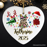 Personalized Cheerleader Buffalo Plaid Leopard Merry Christmas Ornament, Cheer Mom Gift