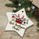 Personalized Handyman Buffalo Plaid Leopard Merry Christmas Ornament Woodworking Gift