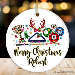 Personalized Billiards Buffalo Plaid Christmas Ornament, Pool Balls Snooker Gift