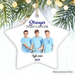 Men’s Cancer Awareness Photo Upload Ornament, Personalized Memory Gift
