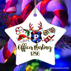 Personalized Merry Christmas Plaid Police Officer Christmas Ornament