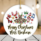 Personalized Ballet Buffalo Plaid Leopard Merry Christmas Ornament, Dance Teacher Gift