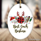 Personalized Volleyball Buffalo Plaid Leopard Merry Christmas Ornament, Team and Coaches Gift