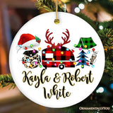 Personalized Camp Buffalo Plaid Leopard Merry Christmas Ornament, Camping Friends Gift