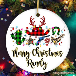 Personalized Buffalo Plaid Gunslinger Western Cowboy Style Christmas Ornament