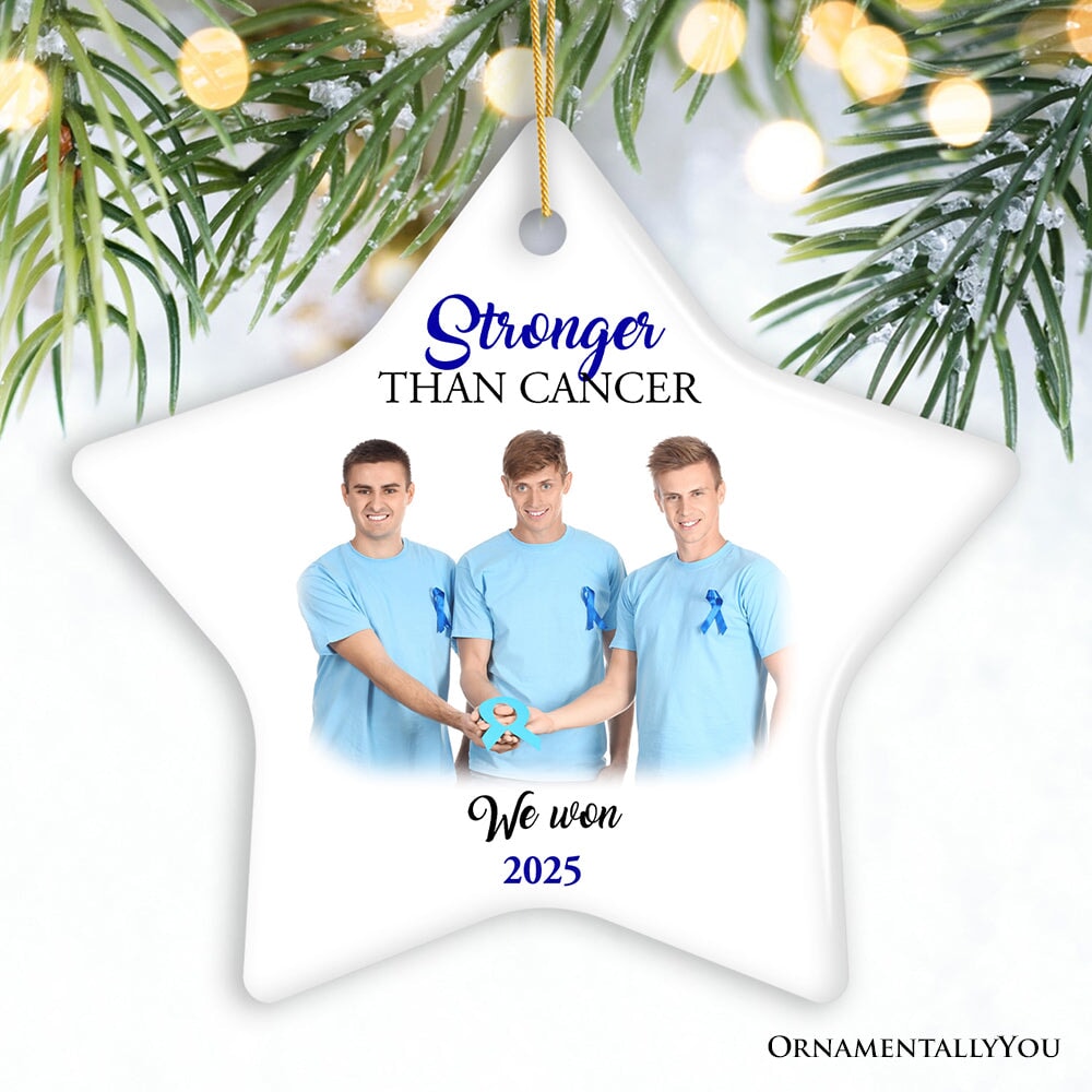 Men’s Cancer Awareness Photo Upload Ornament, Personalized Memory Gift