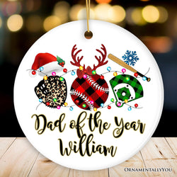 Personalized Baseball Buffalo Plaid Leopard Merry Christmas Ornament, Team and Coaches  Gift