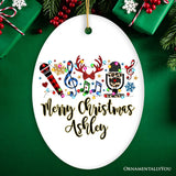 Personalized Singers Buffalo Plaid Leopard Merry Christmas Ornament, Microphone Gift