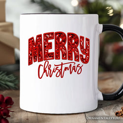 Merry Christmas Sequin Personalized Mug, Bold Red Glitter Custom Gift for Festive Holiday Season