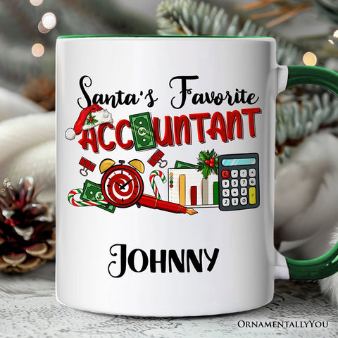 Santa's Favorite Accountant Personalized Mug, Tax Bookkeeper and CPA Christmas Gift with Custom Name