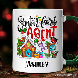 Santa’s Favorite Real Estate Agent Personalized Mug, Appreciation Gift for Realtor and Sales Closing with Custom Name