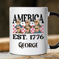 America Est 1776 Founding Fathers Vintage Personalized Mug, Retro Patriotic Gift with Custom Name