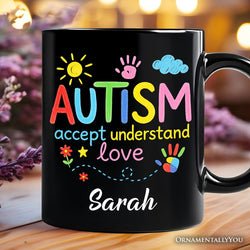 Autism Awareness Brushstroke Personalized Mug, Colorful Autism Support Gift for Autism Month with Custom Name