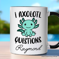 Cute Green Axolotl Personalized Mug, Salamander Animal Gift with Custom Name