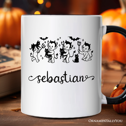 Halloween Devils and Cats Personalized Mug, Spooky Season Gift with Custom Name