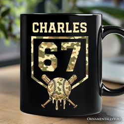 67 Camo Baseball Drip Personalized Mug, Six Seven Cool Game Day Sports Gift with Custom Name