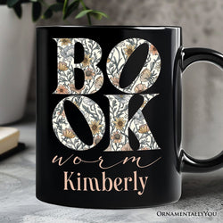 Bookworm Floral Personalized Mug, Boho Wildflower Book Lover Gift with Custom Name