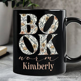 Bookworm Floral Personalized Mug, Boho Wildflower Book Lover Gift with Custom Name
