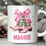 Pink Western Coquette Cowgirl Boots Personalized Mug, Country Holiday Gift with Custom Name